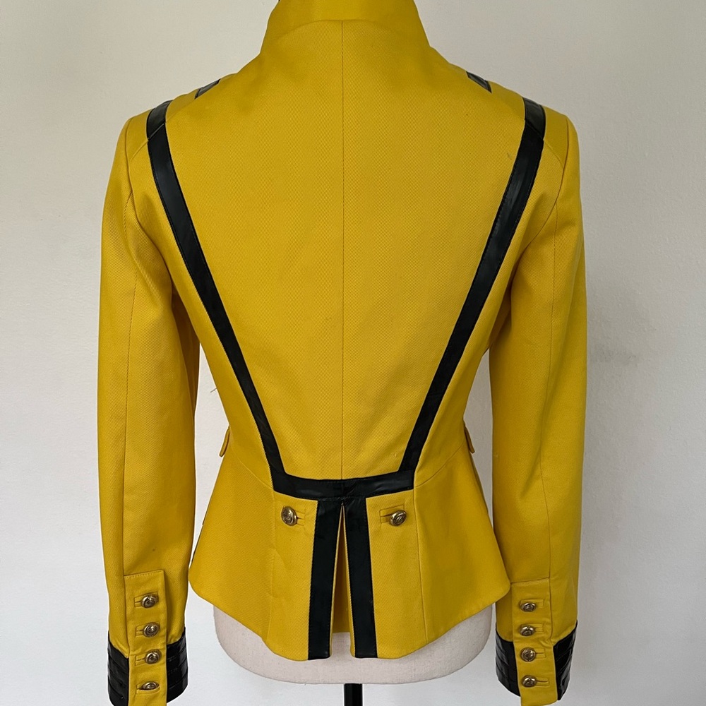Just Cavalli Military Jacket Yellow Leather Trim Designer Blazer Italy Size 6 - Picture 7 of 15